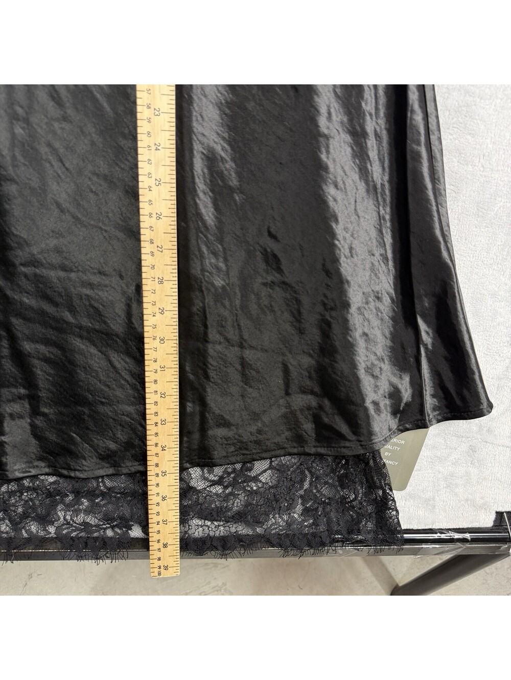 Women’s Black Satin Lace Trim Maxi Skirt High Rise A-Line Elegant Evening NWT - Picture 6 of 8